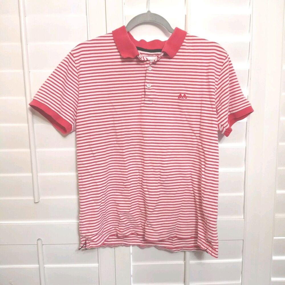 Lindbergh Men Polo Shirt Short Sleeves Casual Red Striped Cotton size M Medium